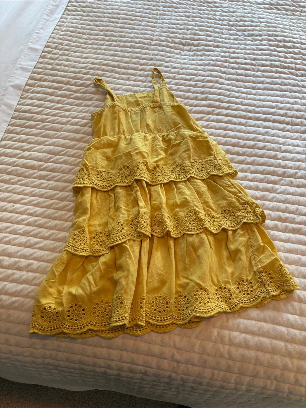 Girls Yellow Tiered Eyelet Sundress